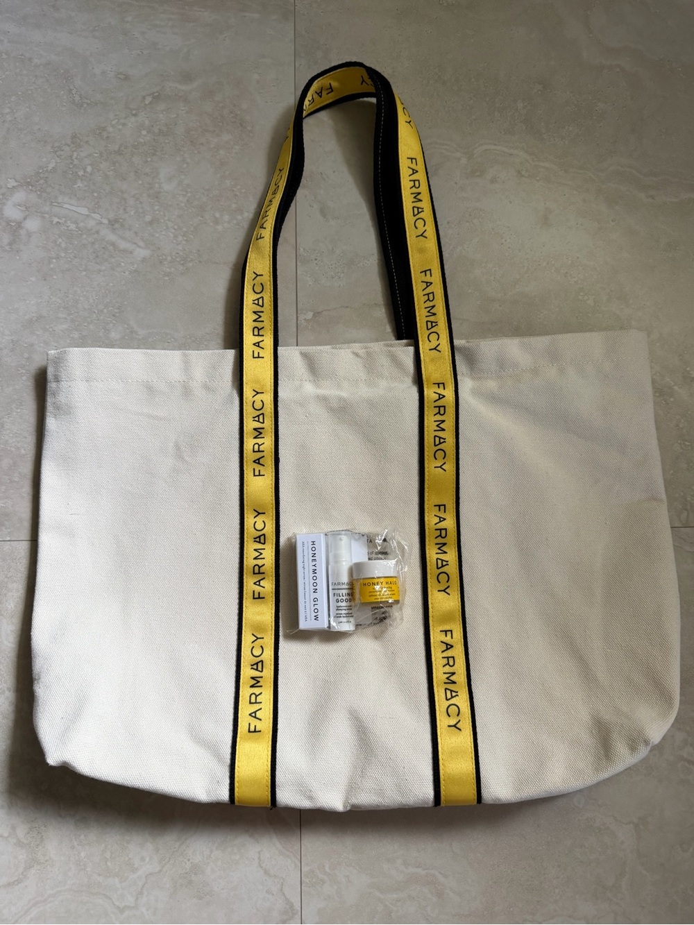 Farmacy Cream Canvas Tote with Yellow Branded Straps